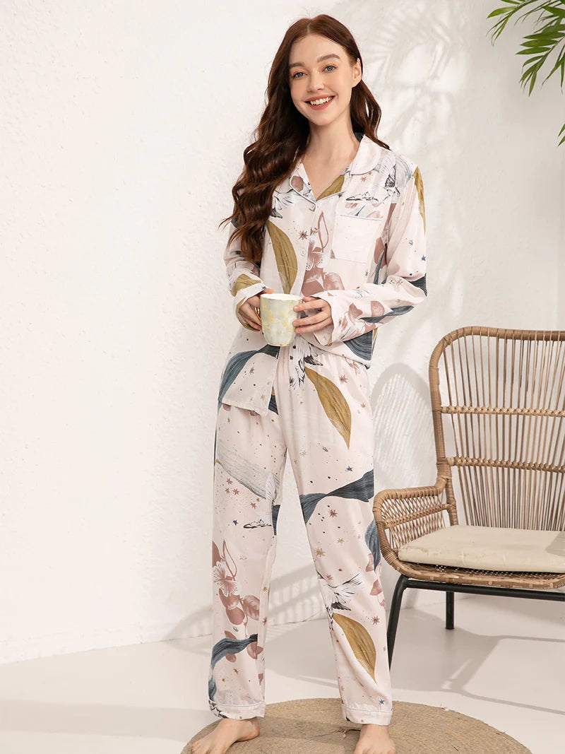 Misty Blossom Floral Womens Pajamas Viscose