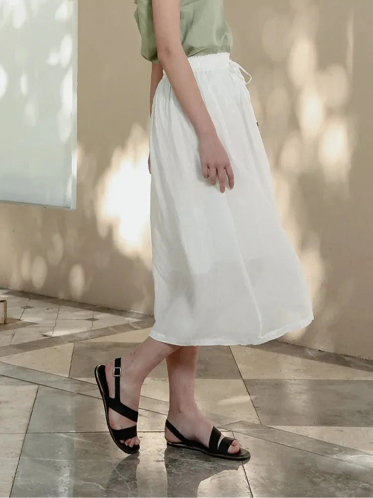 Dusky Coral Dots Casual Cotton Linen Womens Skirt