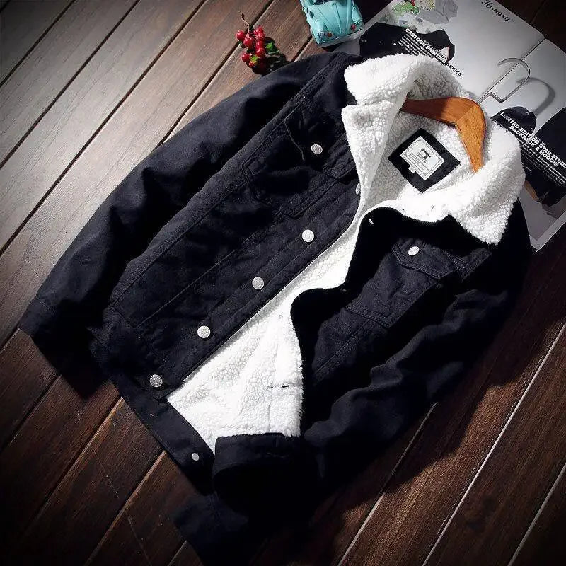 Winter Denim Fleece Cotton Mens Jacket