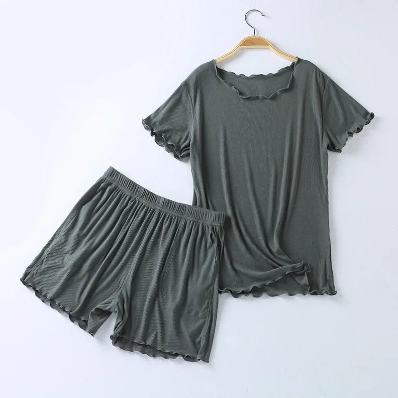 Lime Forest Solid Shorts Viscose Womens Pajama Set