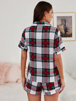 Red Plaid 2Pcs Lounge 100% Viscose Womens Pajamas