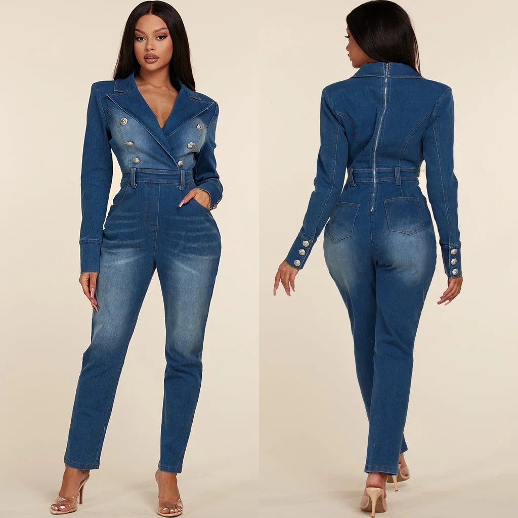 Azure Waterfalls Denim Womens Jumpsuit