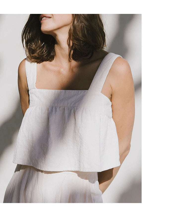 Sky Mist Cotton Linen Womens Camis Top