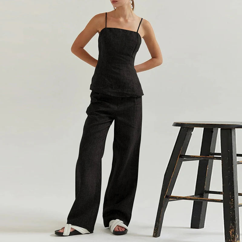 Sunrise Breeze Dots Casual Linen Womens Pants