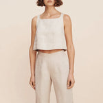 Natural Grain Square Neck Sleeveless 100% Linen Womens Crop Top