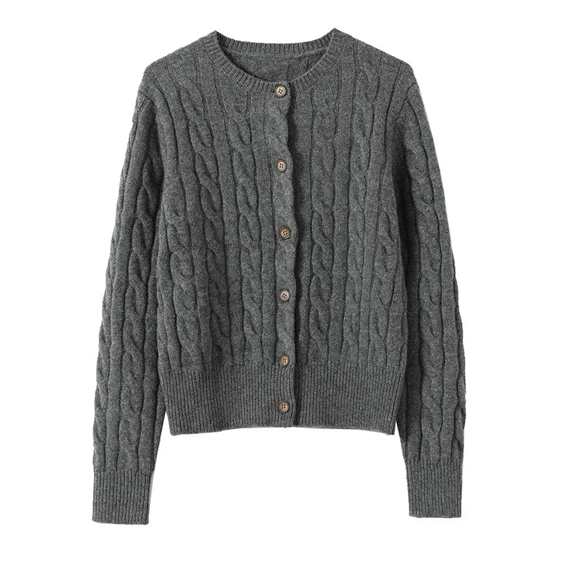 Wool Cable Knit Cardigan Women Sweater