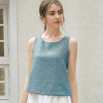 Gentle Breeze Blue None Casual Linen Womens Tank Top