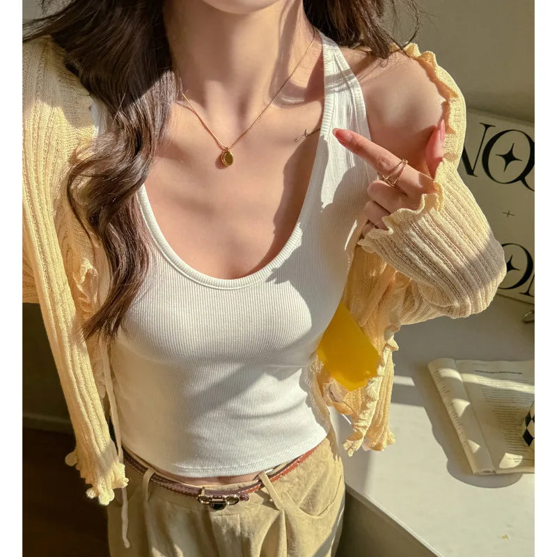 Scoop Racer Back Tank Top Women Slim Ribbed Cropped Top Summer