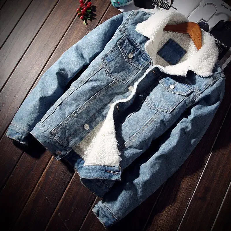 Winter Denim Fleece Cotton Mens Jacket