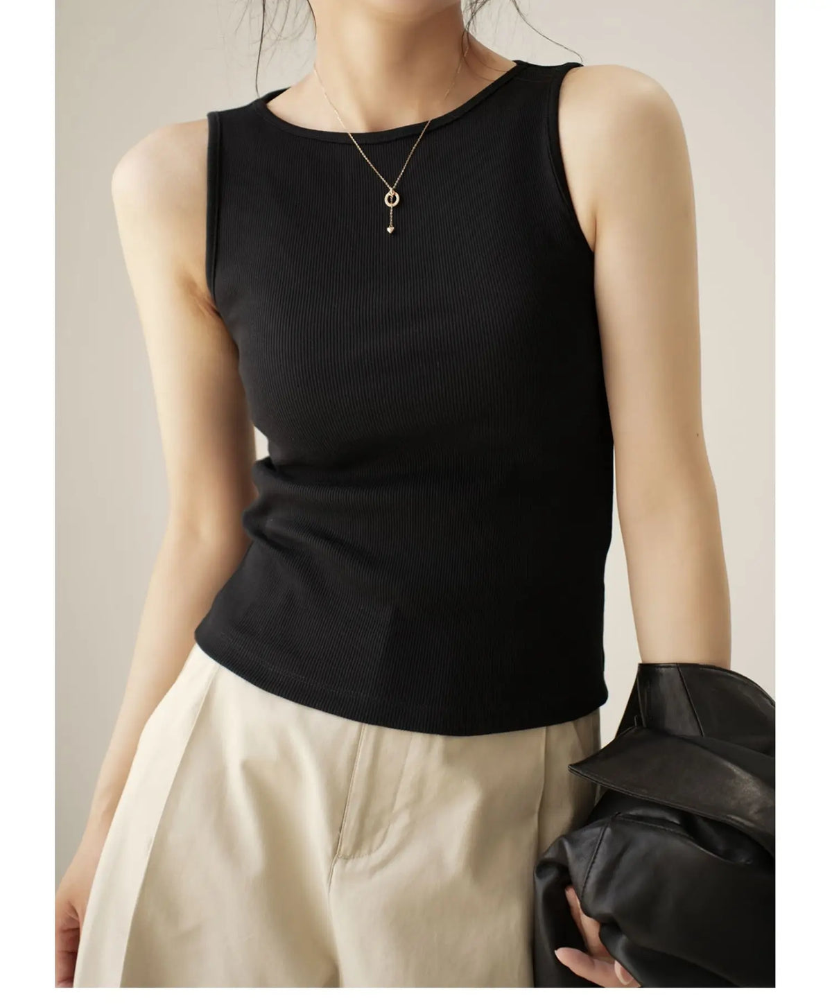 Women Tank Top Ribbed Cotton Boat Neck Sleeveless Top Essentials M-XL