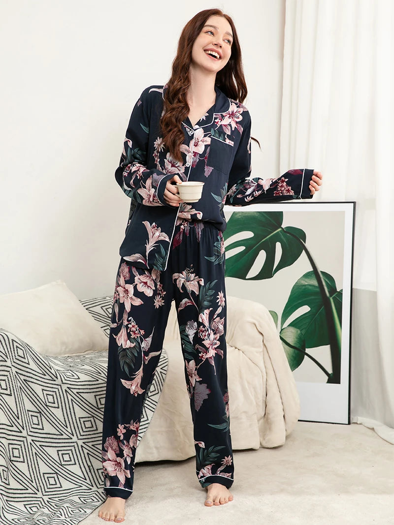Misty Blossom Floral Womens Pajamas Viscose