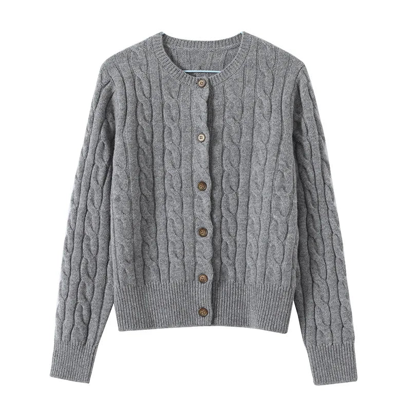 Wool Cable Knit Cardigan Women Sweater