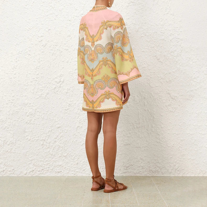 Ivory Meadow Linen Womens Mini Dress