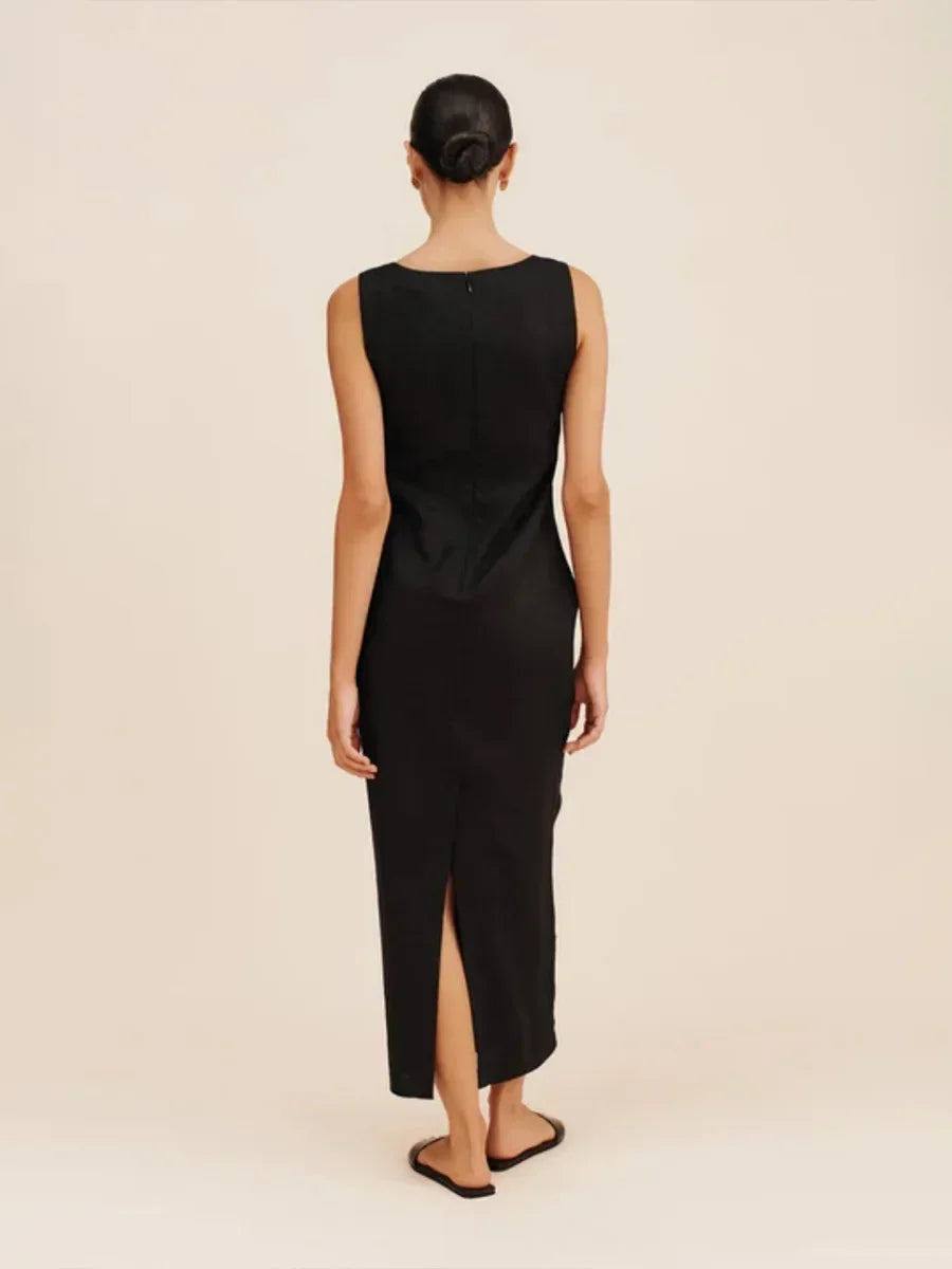 Crimson Sunset Womens Dress Cotton Linen