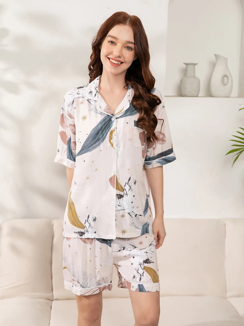 Misty Blossom Floral Womens Pajamas Viscose