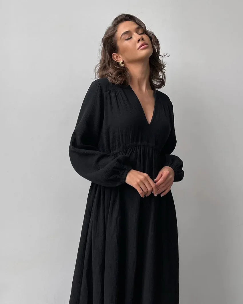 Dusk Fern Solid Casual Cotton Womens Dress