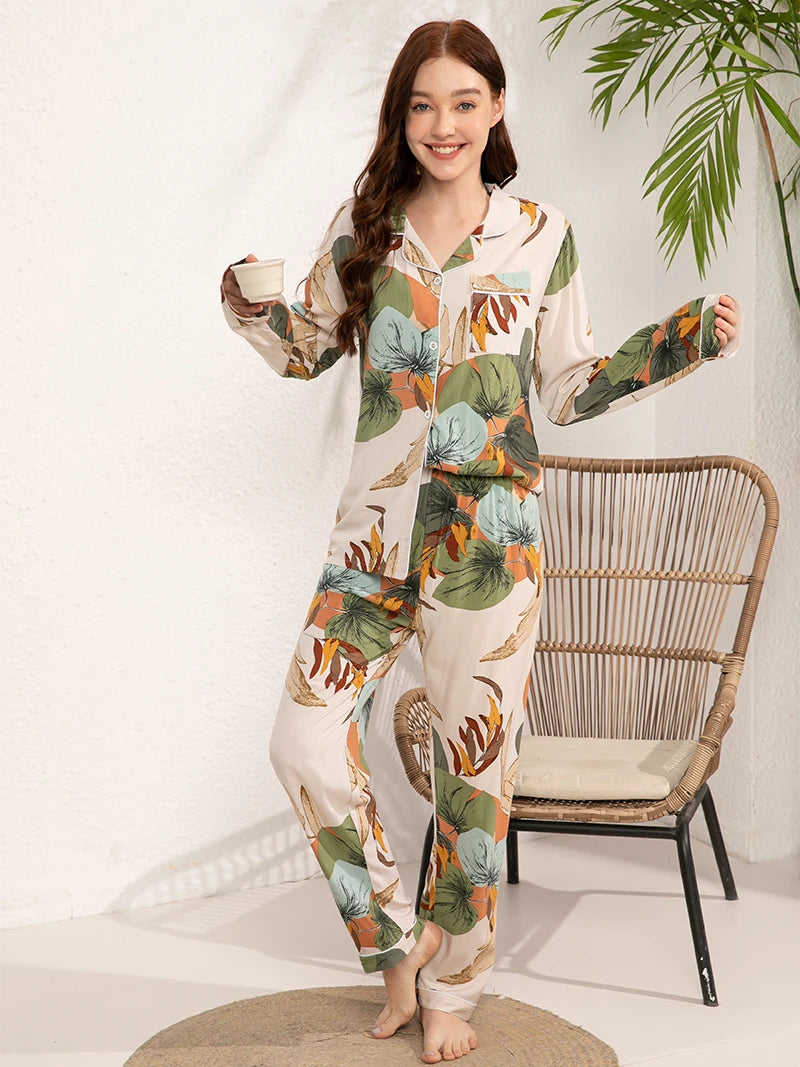 Gentle Sky Floral Lounge Viscose Womens Pajamas
