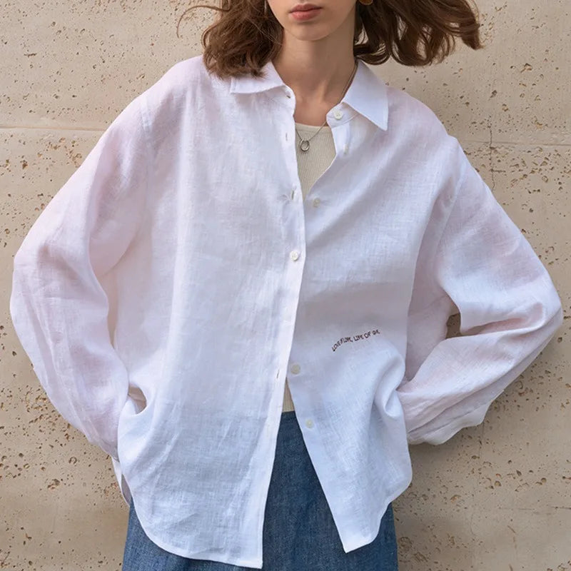White Lily 100% Linen Womens Casual Shirt