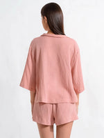 Pink Camellia Drawstring Shorts Cotton Womens Lounge Set