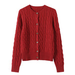 Wool Cable Knit Cardigan Women Sweater