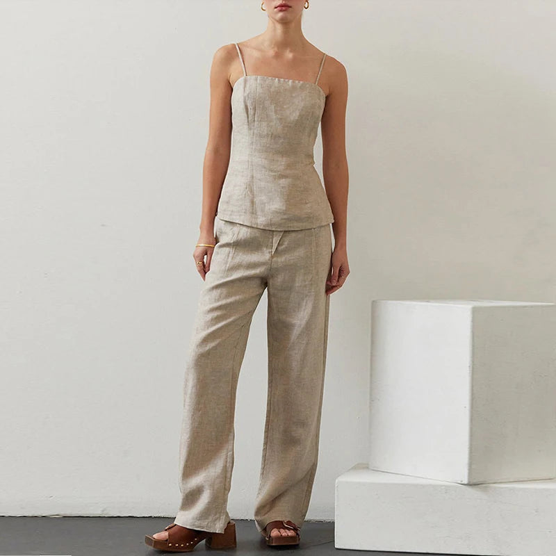 Sunrise Breeze Dots Casual Linen Womens Pants