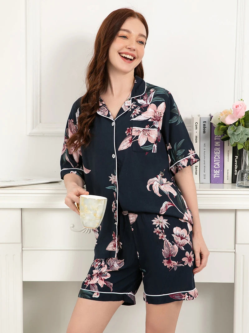 Misty Blossom Floral Womens Pajamas Viscose
