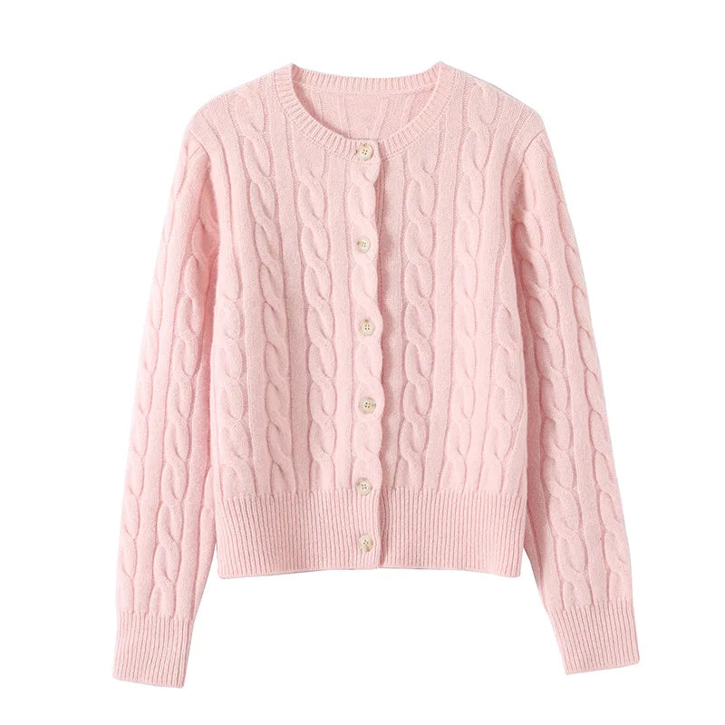 Wool Cable Knit Cardigan Women Sweater