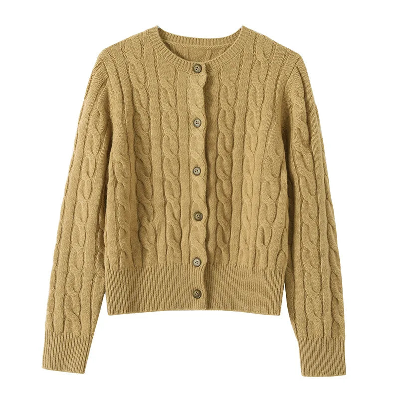 Wool Cable Knit Cardigan Women Sweater