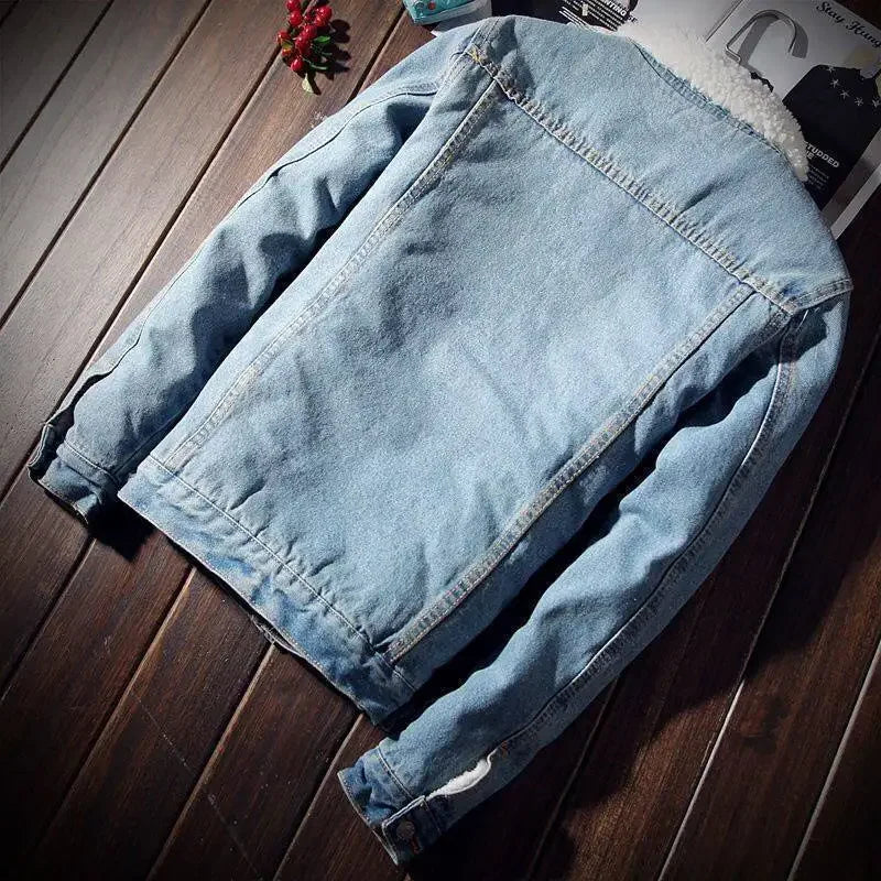 Winter Denim Fleece Cotton Mens Jacket