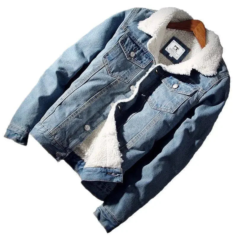 Winter Denim Fleece Cotton Mens Jacket