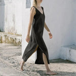 Crimson Sky Dots Beach Linen Womens Dress