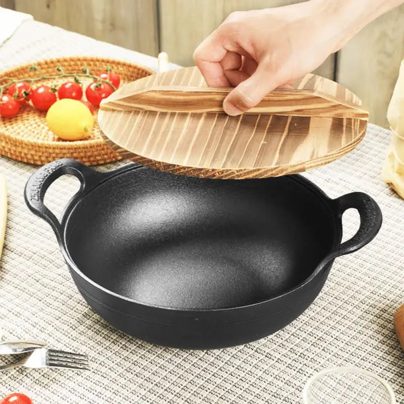 Azure Mist Untreated Cast Iron Wok Frying Pan