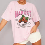 Strawberry Market Vintage Cotton Womens Graphic Tee