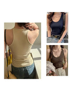 Scoop Racer Back Tank Top Women Slim Ribbed Cropped Top Summer