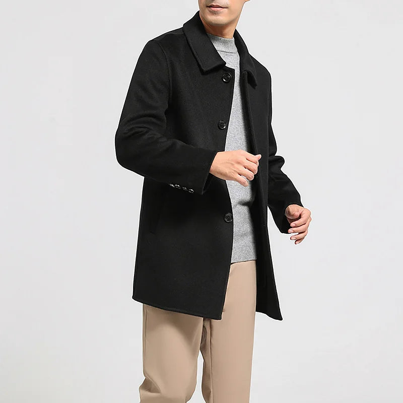 Frosty Timber Minimalist Wool Mens Coat