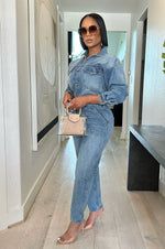 Azure Mist Denim Jumpsuit Womens Pants