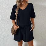 Night Falls Short Sleeve Blouse & Shorts 100% Cotton Womens Set