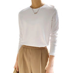 Essential Pima Cotton T Shirts Long Sleeve Women Crew Neck Top Tees S,M,L