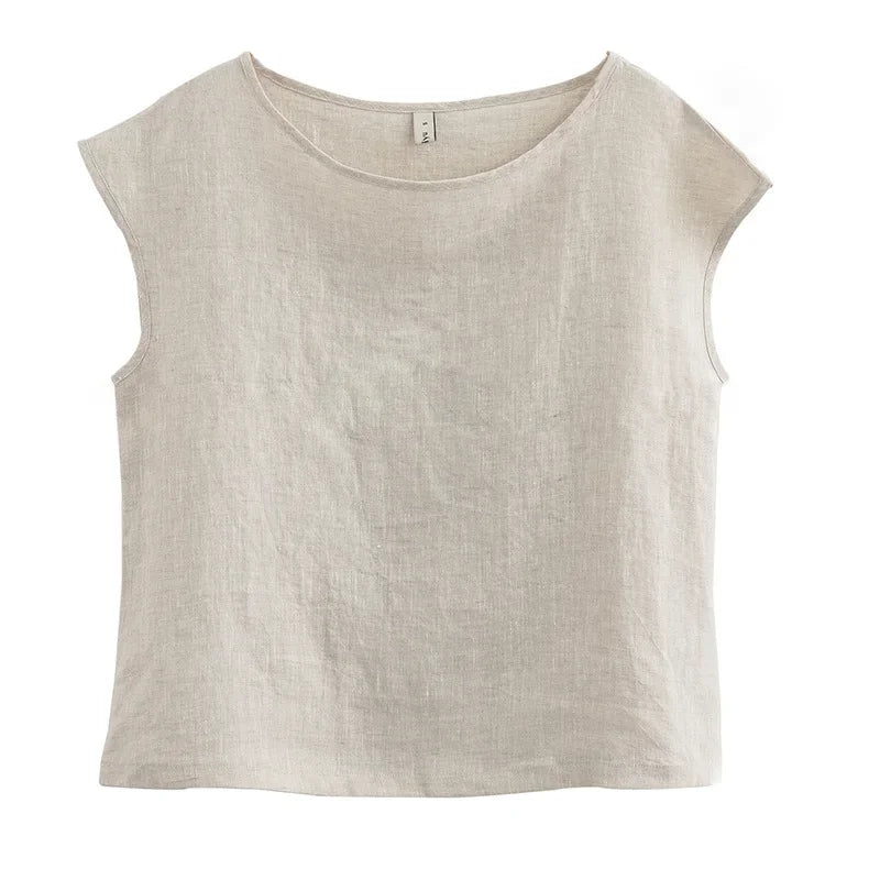 Tranquil Azure Dots Casual Linen Womens Top