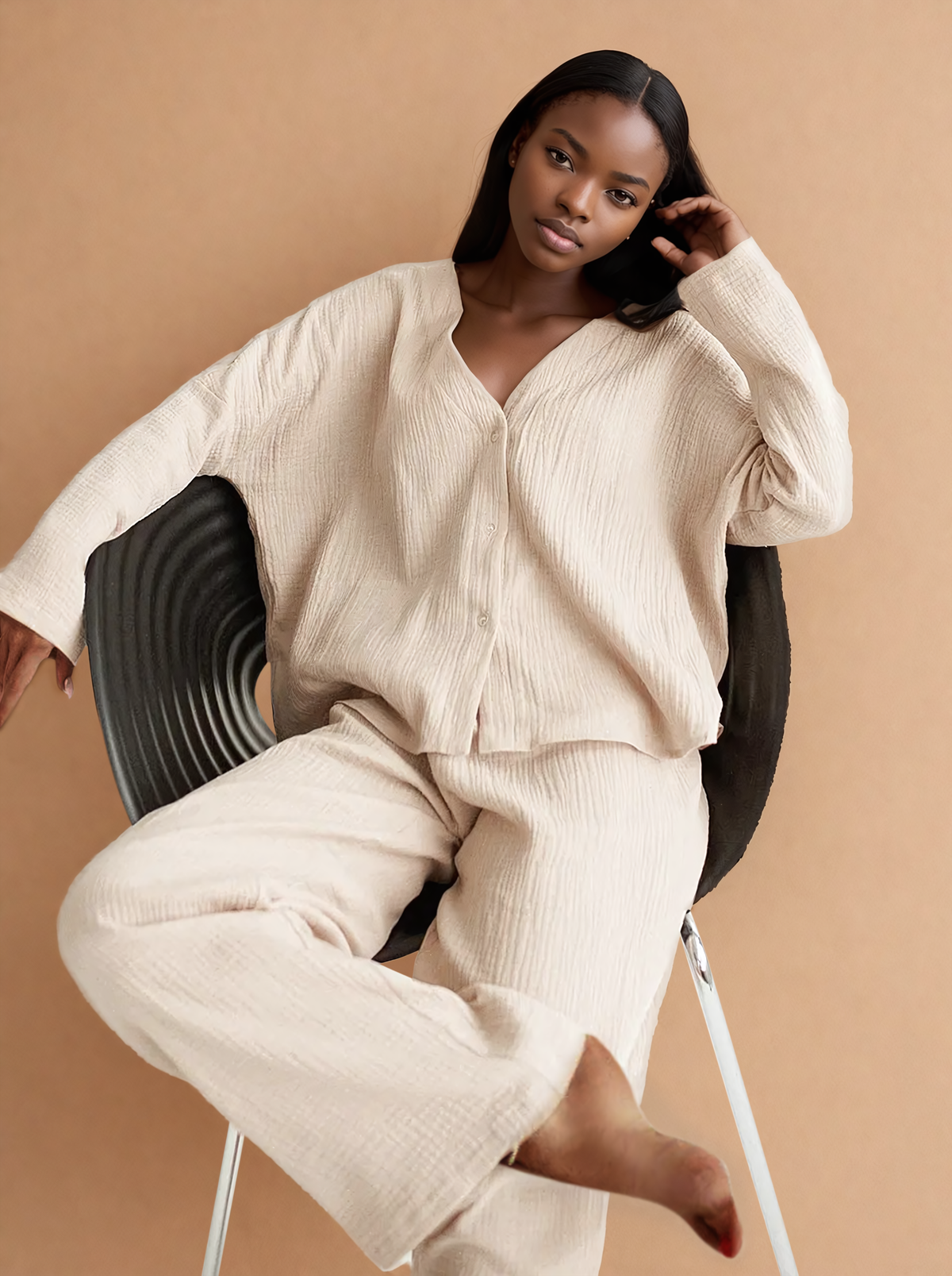 Golden Dawn Solid Lounge 100% Cotton Womens Pajamas