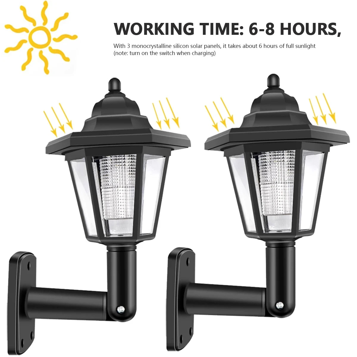 Energy Savers 2Pcs Outdoor Wall Solar Powered Garden Lamp