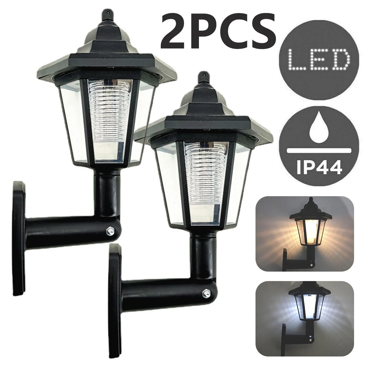 Energy Savers 2Pcs Outdoor Wall Solar Powered Garden Lamp