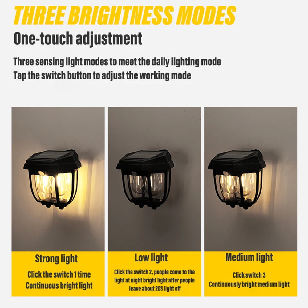 Energy Savers Decorative Wall LED Solar Powered Garden Lamp with Body Sensor