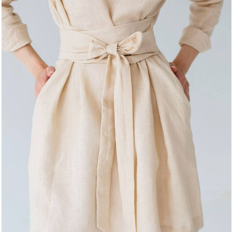 Sandy Peach Drawstring 100% Linen Dress | Hypoallergenic - Allergy Friendly - Naturally Free