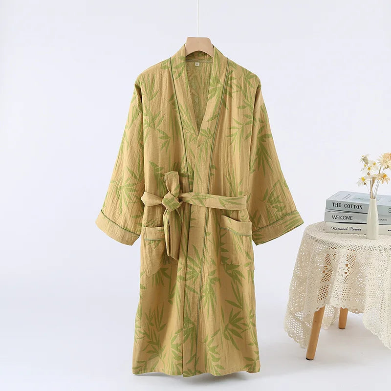 Golden Blossom Cotton Womens Robe