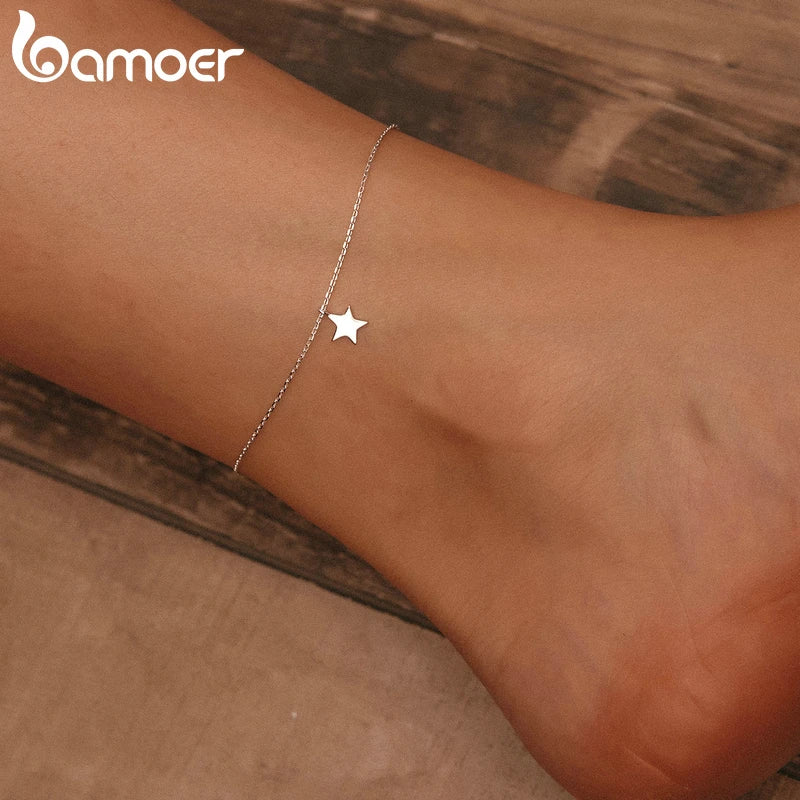 Silver Star Womens 925 Sterling Silver Anklet