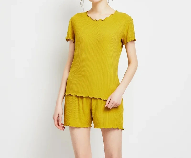 Lime Forest Solid Shorts Viscose Womens Pajama Set