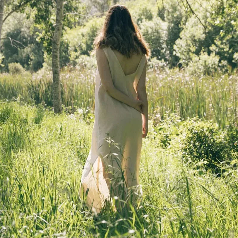 Crimson Sky Dots Beach Linen Womens Dress