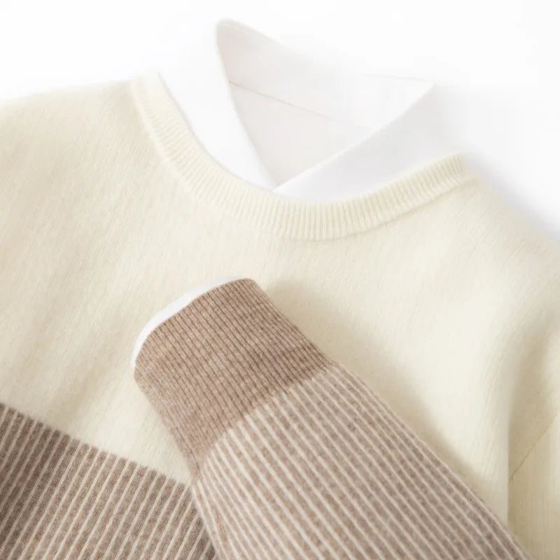 Sandy Sky Stripes Casual Wool Mens Sweater