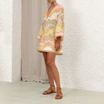 Ivory Meadow Linen Womens Mini Dress